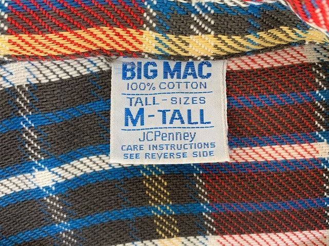 70'S 70年代 ビンテージ JCPenney BIG MAC ビッグマック ヘビーネルシャツ チェック レッド系 サイズM [B9]_画像7