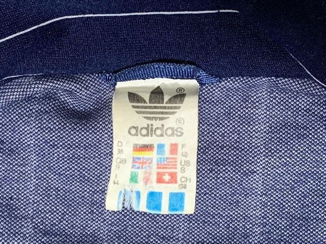 70\'s 70 годы Vintage запад Германия производства Adidas adidas джерси в тонкую полоску темно-синий American Rag Cie изначальный шуточный товар размер S [F6]