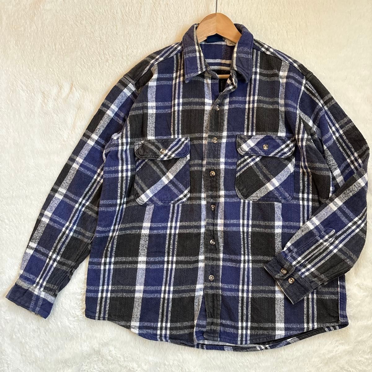 Dakota by Five Brother 青黒　ヘビネル 古着 80s USA製 DAKOTA by FIVE BROTHER ブルー バッファロー チェック