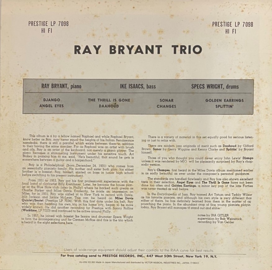 ♪試聴♪Ray Bryant Trio / Piano Piano Piano Piano..._画像2