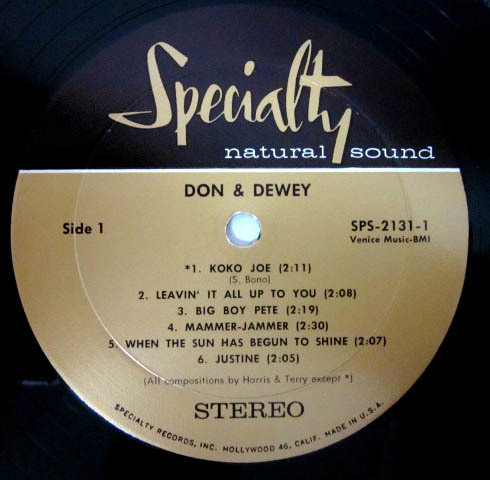 廃盤 LP ★ Specialty 1970年 US 盤 ★ DON & DEWEY ドン & デューイ 50's Rock & Roll R&B ロックンロール リズム & ブルース ロカビリー_画像3
