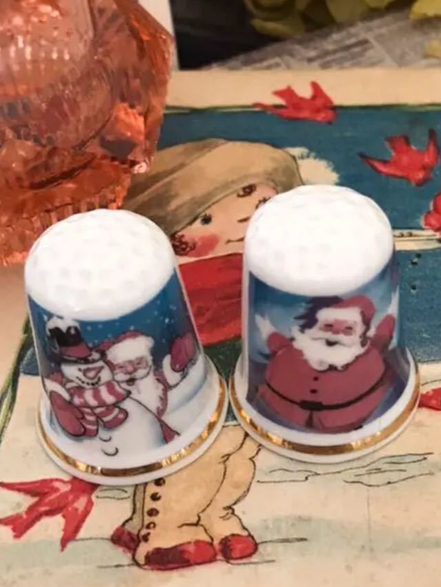 新品◆イギリス製シンブル指貫◆クリスマス　サンタクロース　2個セット