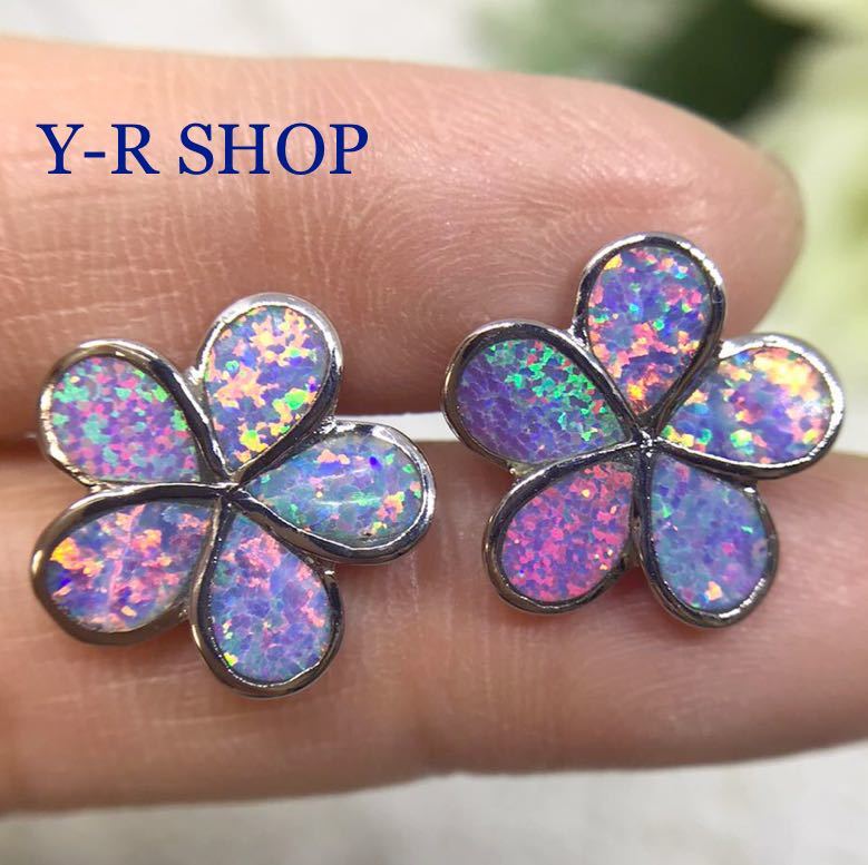  lavender fire - opal. . flower design earrings * lady's silver accessory color stone new goods gem present 