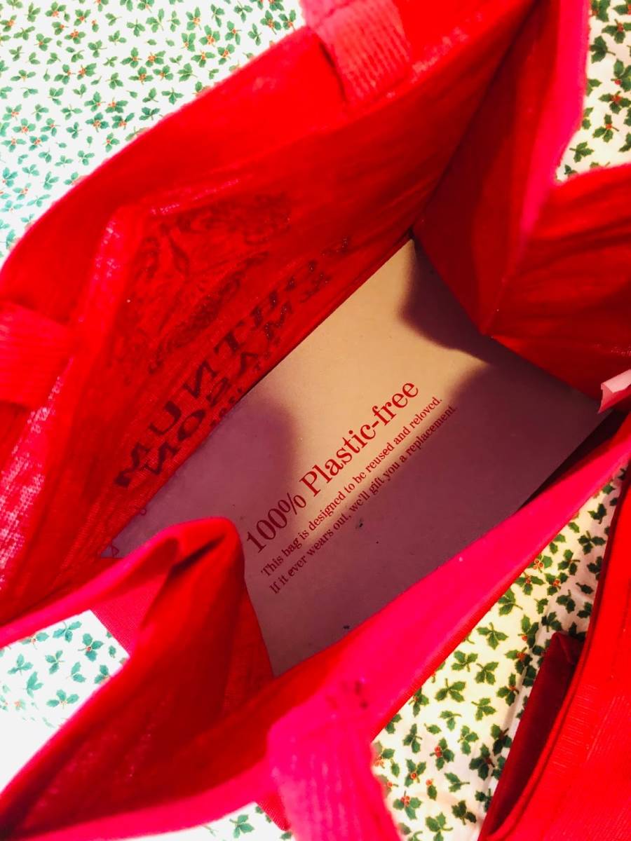 使い古したら本店で交換ok・スモール・プラスチックフリーに変更の「 Red & Gold Christmas Bag for Life 」フォートナム&メイソン_画像5