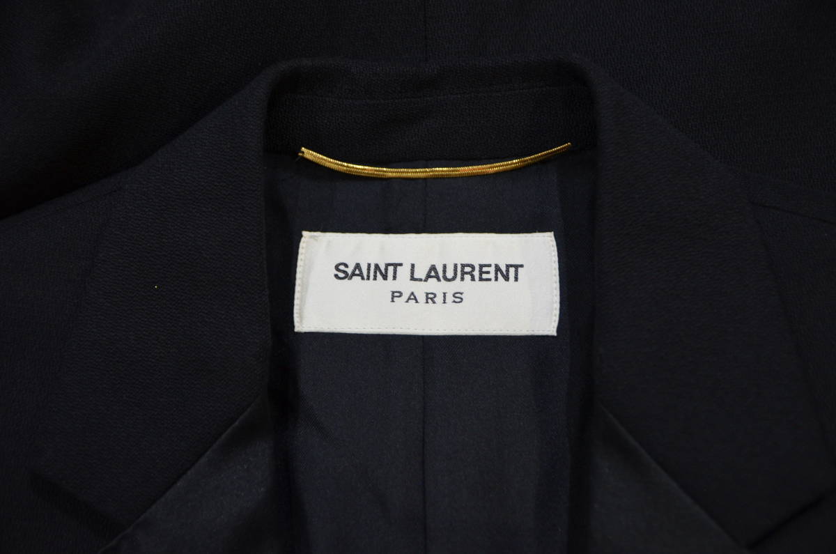 国内正規 Saint Laurent Paris サンローランパリ サテン切替 ウール ロング コート ブラック 34 Y-290731_画像3