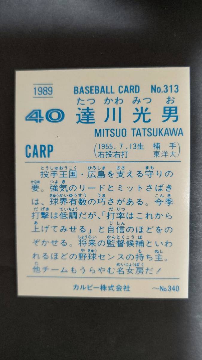 カルビープロ野球カード 89年 No.313 達川光男 広島カープ 1989年 ② (検索用) レアブロック ショートブロック ホログラム 金枠 地方版_画像2