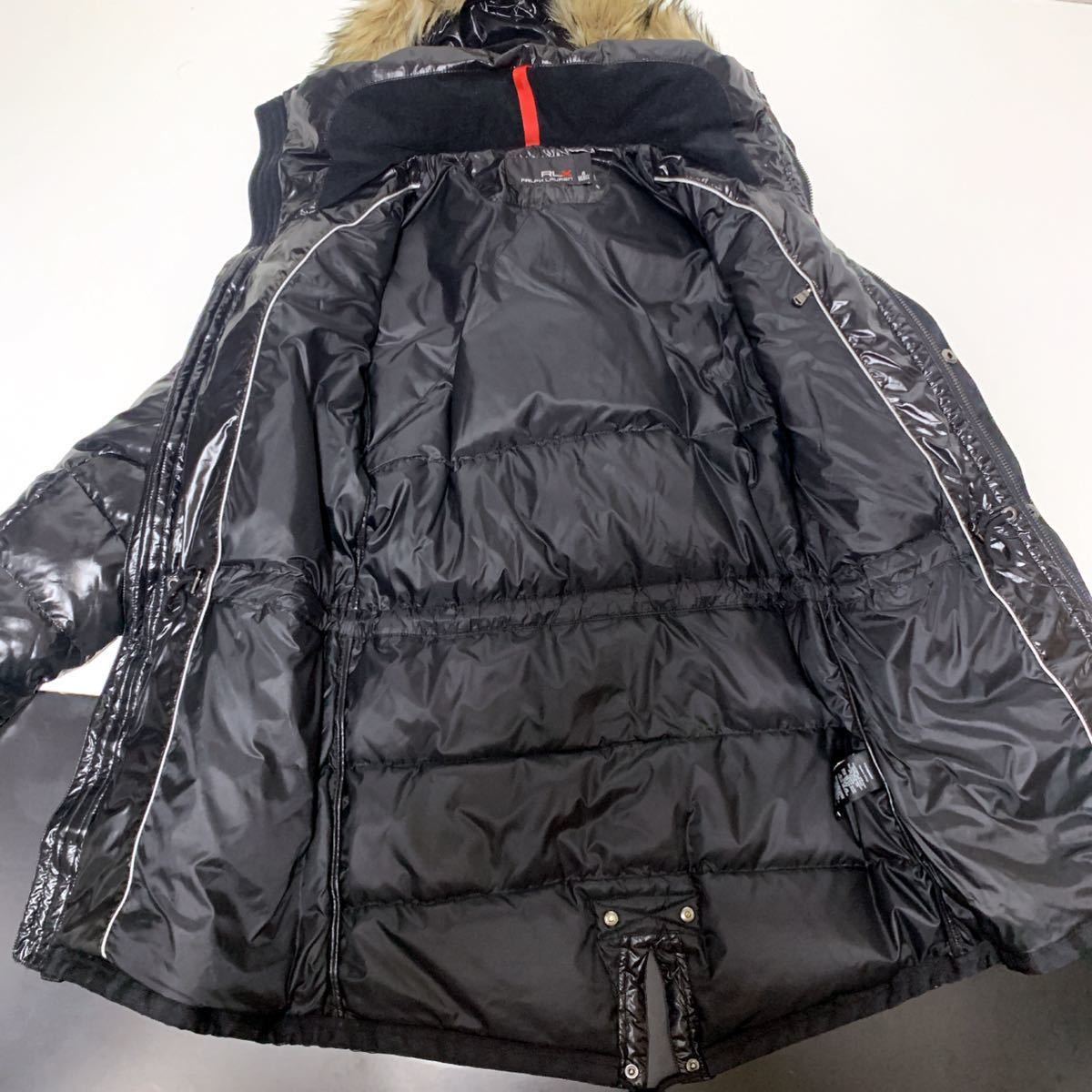 美品 RALPH LAUREN RLX 2way ラルフローレン モッズ 肉厚 ダウンコート フィッシュテール シャイニーナイロン 黒 レディース XS(S程度)