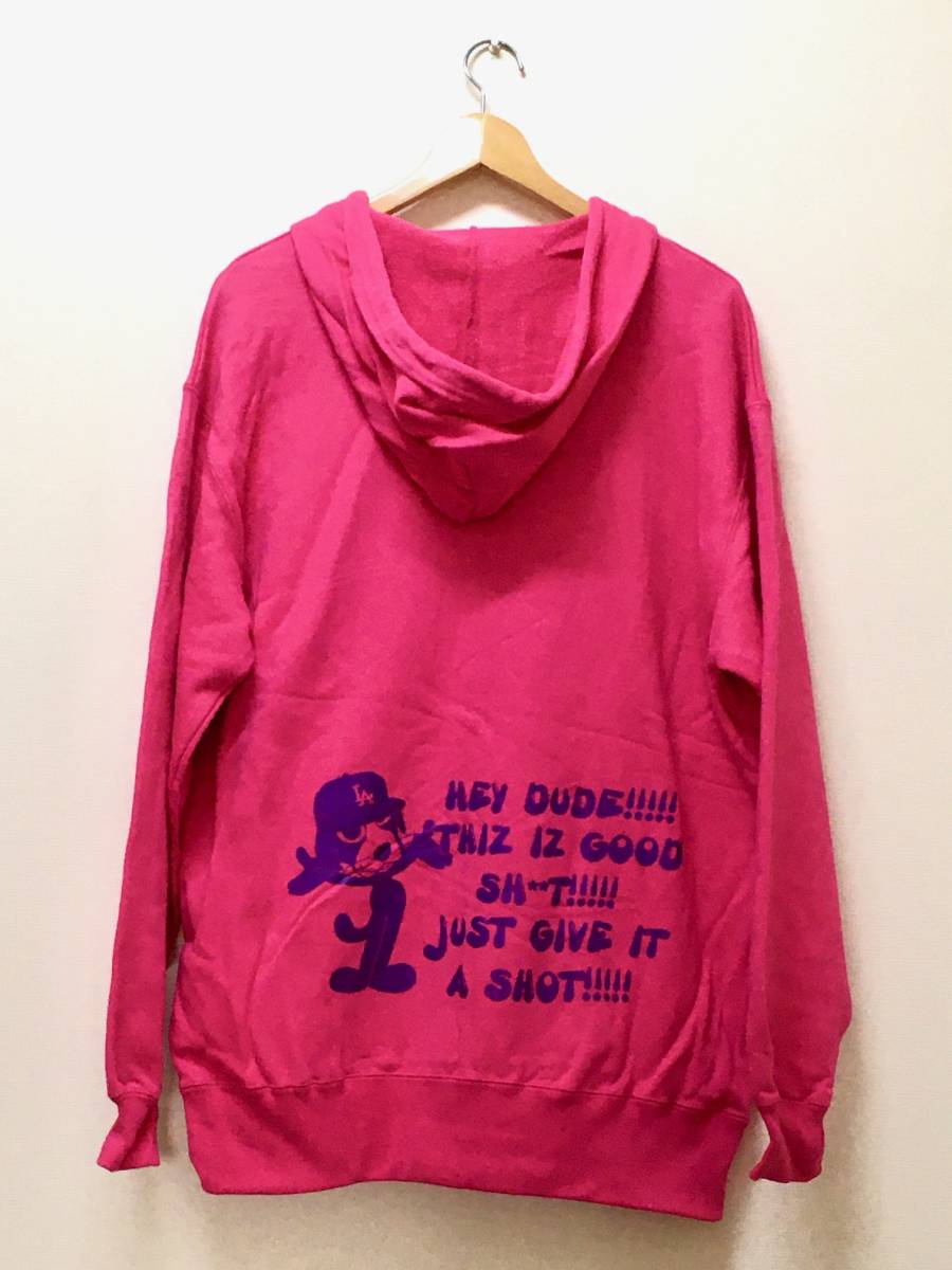 限定販売★LOS105 HEY DUDE パーカー ジップアップフード ピンク XL 大きい ストリートファッション 西海岸 スケーター ウェッサイ 新品_画像2