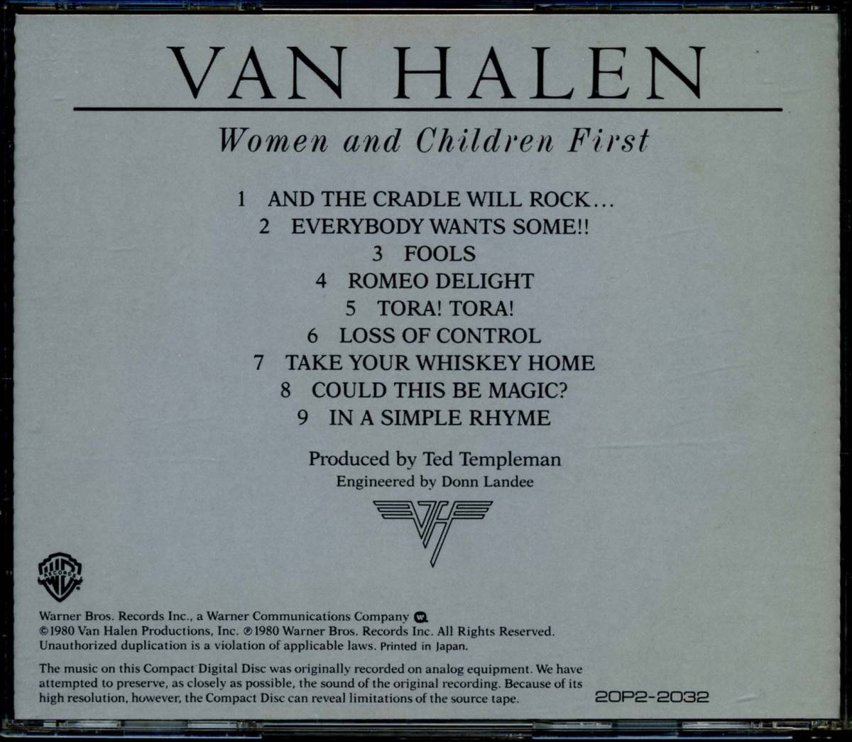VAN HALEN★Women and Children First [ヴァン ヘイレン,デイヴィッド リー ロス,David Lee Roth]の画像2
