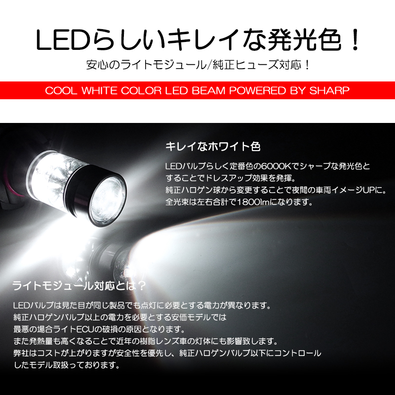 HA36S アルトワークス/アルトターボRS LED フォグランプ H16 75W SHARP シャープ製LEDチップ 6000K/ホワイト/白 車検対応 純正交換☆_画像3