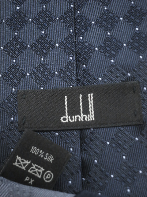 ダンヒル dunhill 美品 微光沢 ネクタイ イギリス製 シルク100% パターン柄 濃紺系 ネイビー系 S-005798 ゆうパケット_画像6