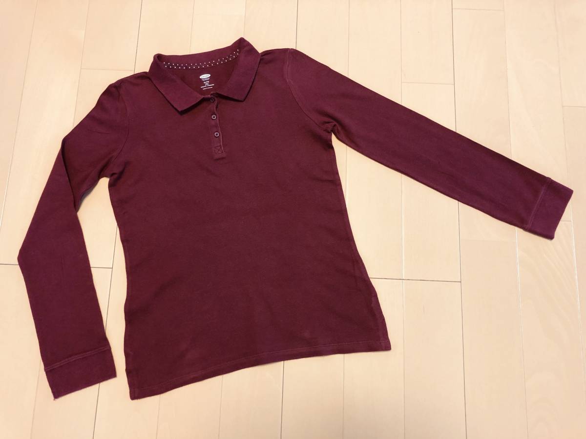 ●○ 美品 OLD NAVY オールドネイビー 長袖ポロシャツ XL/TG(14) ボルドー バーガンディ ワインレッド えんじ ○●_画像1