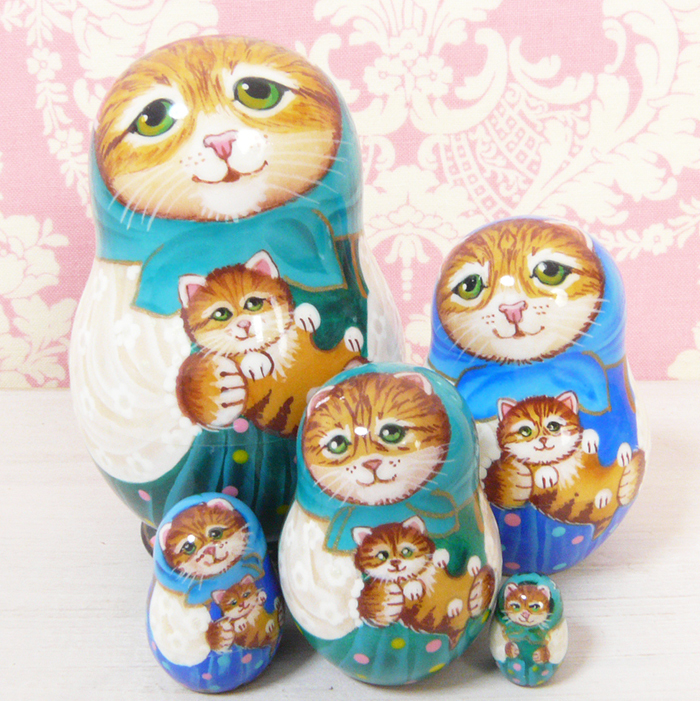 ロシアのマトリョーシカ 猫・ミニサイズ ブラウン 【即決・送料無料】