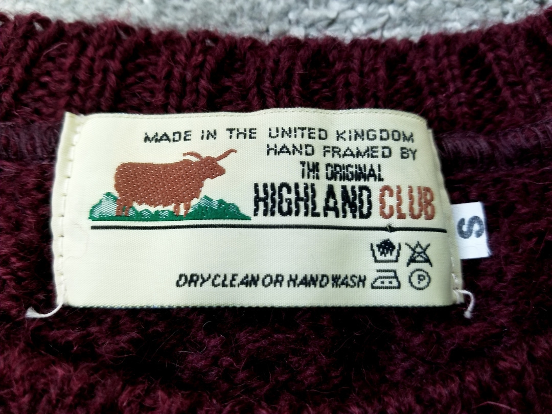 美品 イギリス製 HIGHLANDCLUB ハイランドクラブ ケーブルニット フィッシャーマンセーター アランニット S バーガンディ UK製_画像5