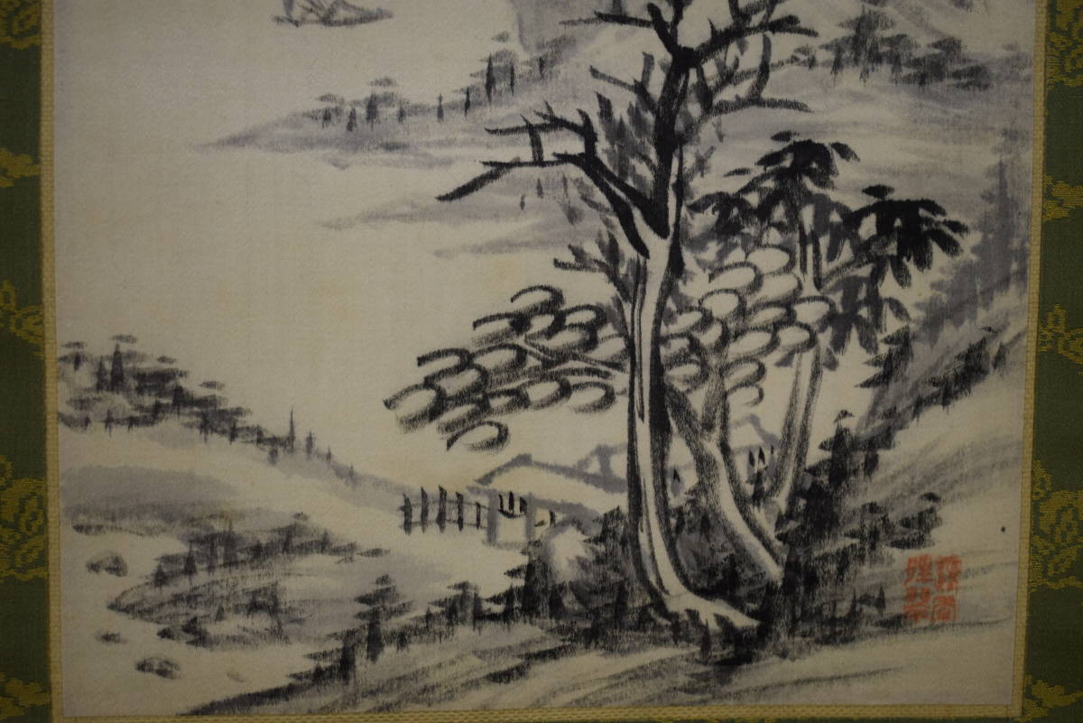 真作/名草逸峰/山水帆船画賛/軸先紫檀/桐極箱付/布袋屋掛軸HH-822 真作】//名草逸峰/山水帆船画賛/軸先紫檀/桐極箱付/布袋屋掛軸HH