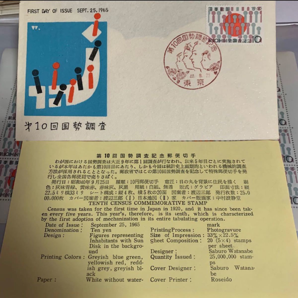 第１０回国勢調査　昭和40年　切手　日本切手　切手シート　初日カバー付き　001
