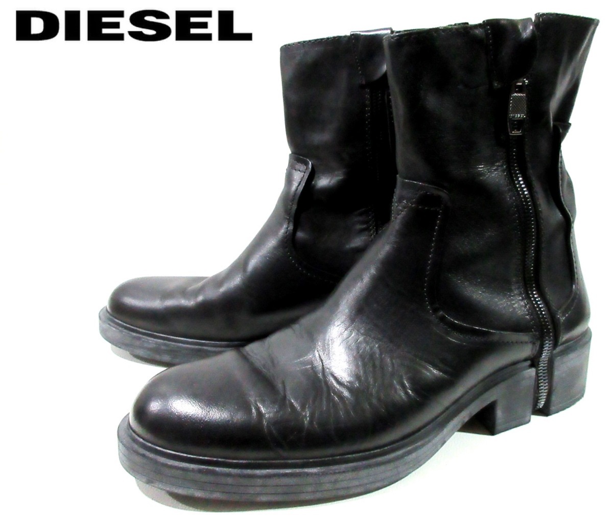 DIESEL サイドジップ ブラックレザーブーツ 黒 本革 Y01407-P1115 D-RR