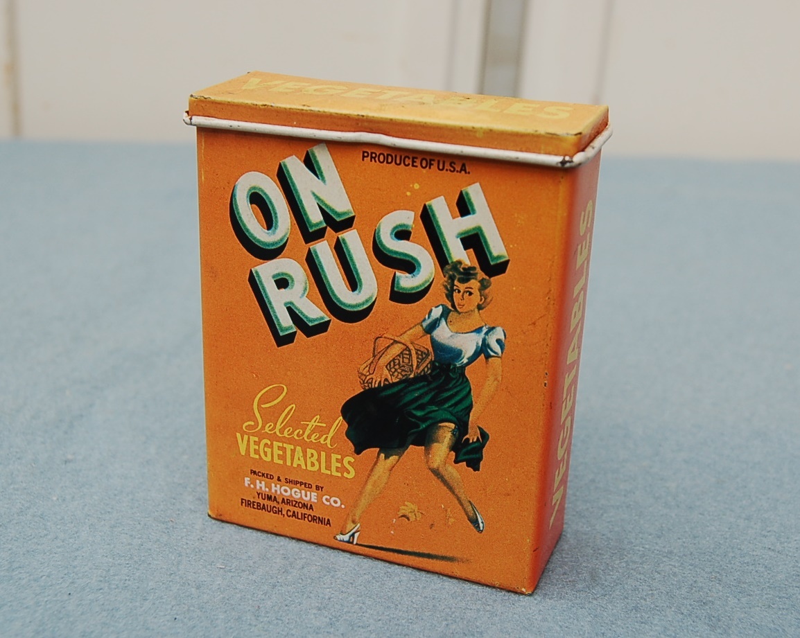 古い空き缶　米国製　ON RUSH　Selected VAGETABLES 　F.H.HOGUE CO.　PRODUCE OF U.S.A_画像8