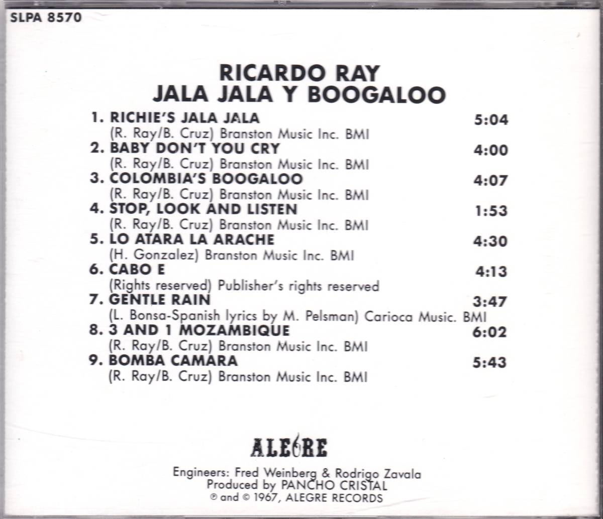 ☆RICARDO RAY(リカルド・レイ)/JALA JALA Y BOOGALOO◆67年に名門『ALEGRE』からリリースのグルーヴィーな超大名盤◇初CD化＆廃盤レア_画像2