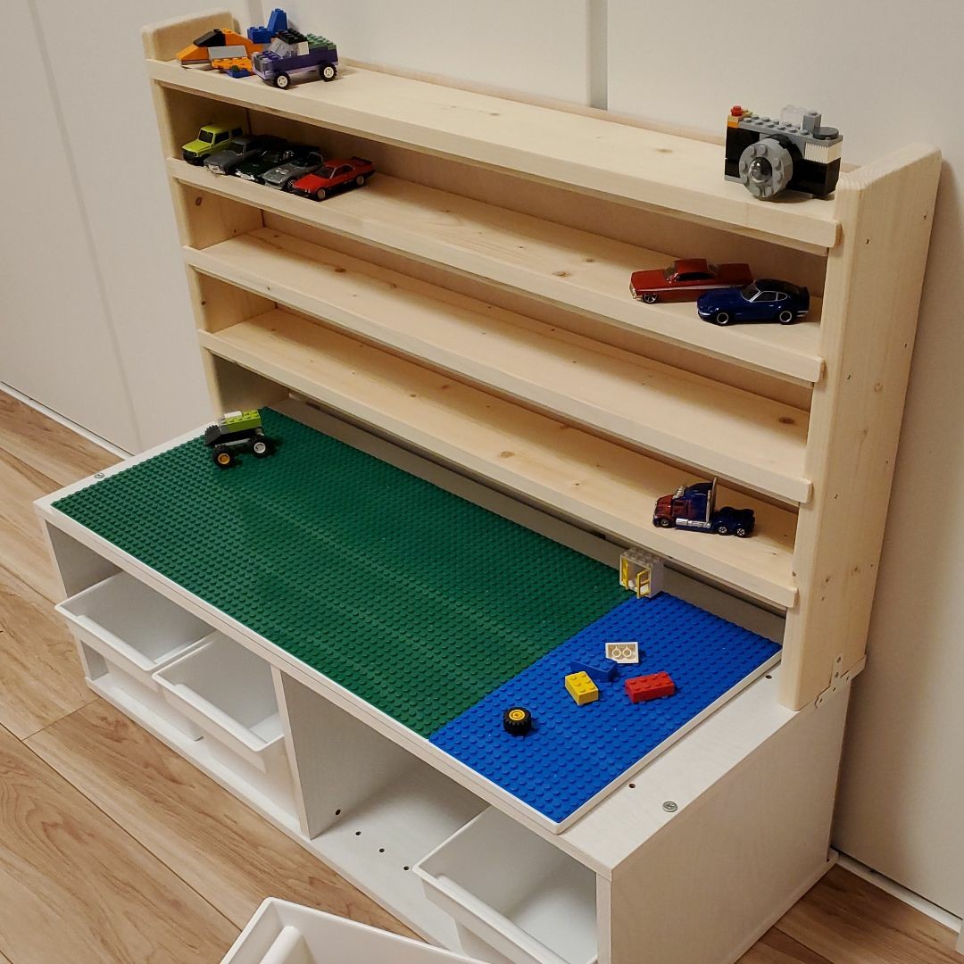 トミカ収納棚+レゴテーブル収納ユニット 背板付き レゴプレイボード 