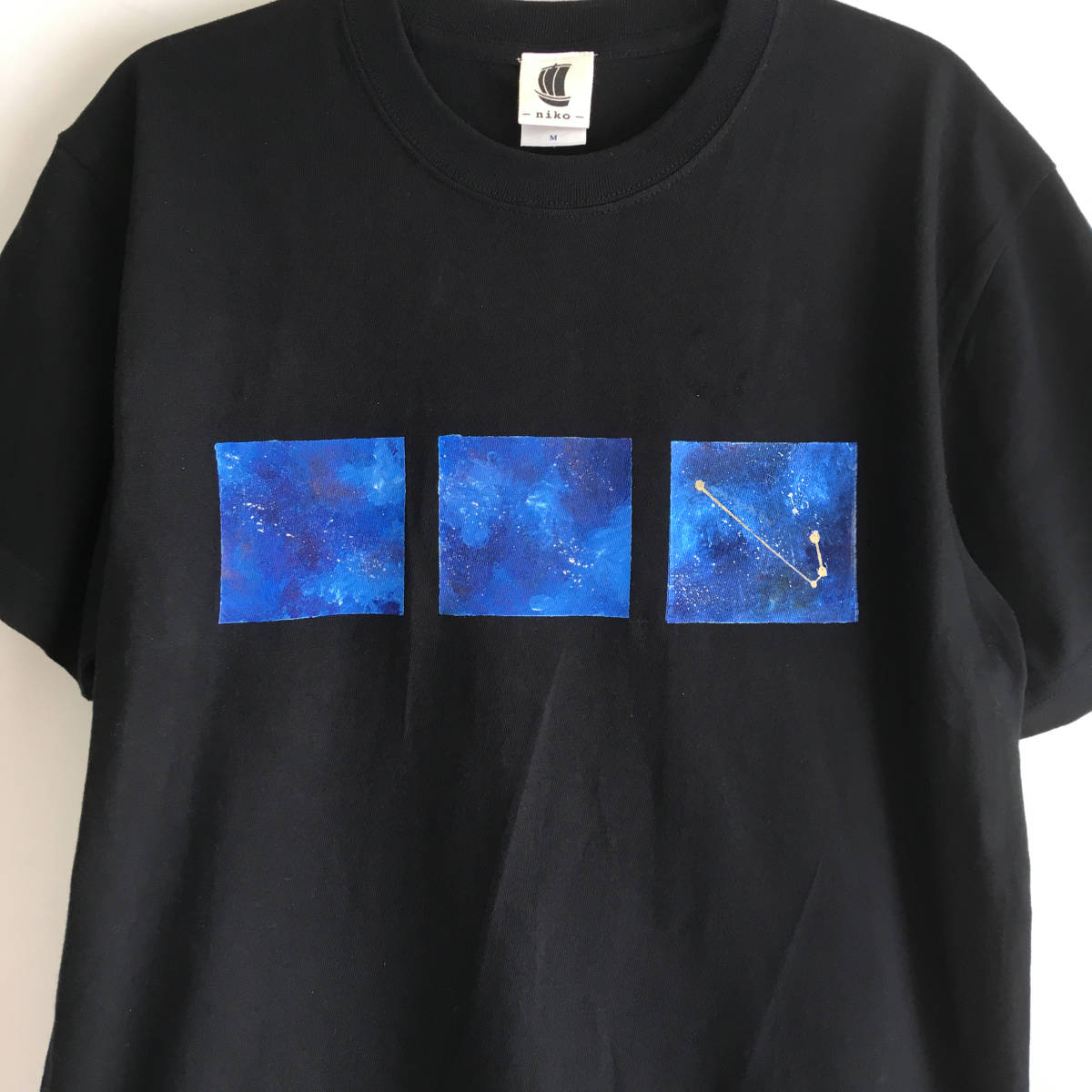 12 star seat is possible to choose hand .. cosmos pattern T-shirt black M size Milky Way Galaxy star empty 