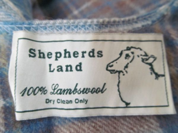 (38626)ローズバッド　Shepherds Land　ショール　ストール　チェック　ブルー×ベージュ系　USED_カラー　ブルー×ベージュ