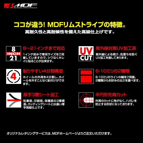 【エムディーエフ オフィシャル】MDF 10ミリ幅 トリコローレリムストライプ ZX 400 750 6 9 10 R_画像3