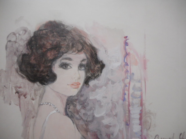 ベルナール シャロワ Bernard Charoy 水彩 原画 白いドレス 美人画 真