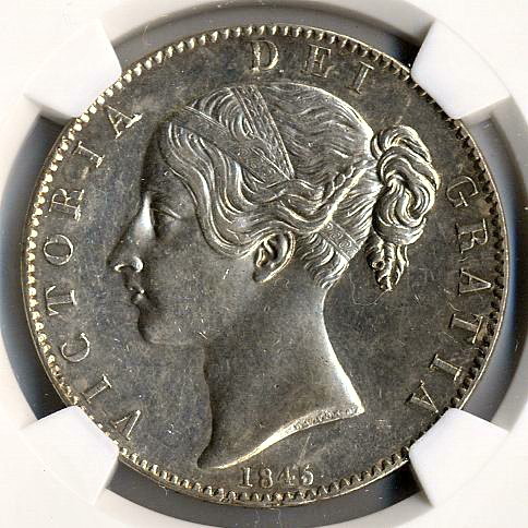 □□イギリス クラウン銀貨 1845年 ヴィクトリア ヤングヘッド NGC