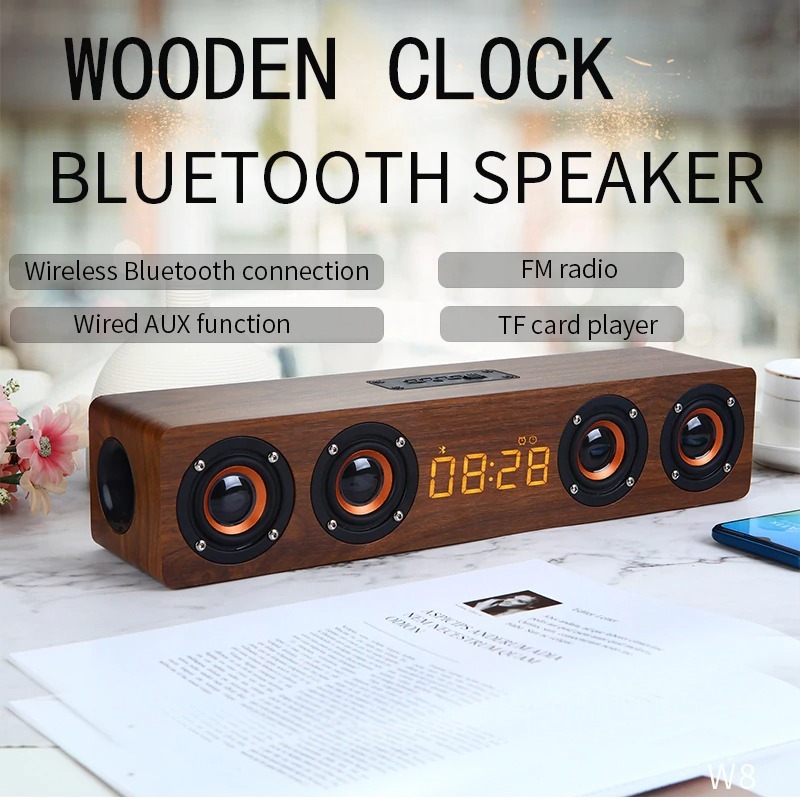 大特価*ホームシアター ポータブル Bluetooth スピーカー ワイヤレス ウッドスピーカー 時計 ラジオ サブウーファー サウンドバー 2色_画像1