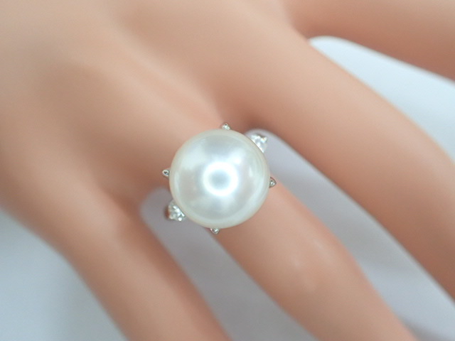 美品 Pt900 南洋真珠約11.7mm珠 ダイヤ計0.20ct デザイン リング 指輪_画像8