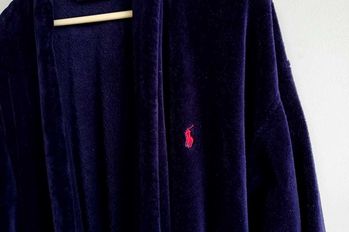 671◆90s ラルフローレン Polo Ralph Lauren パイル地ガウン XLサイズ位 ネイビー 紺 コットン 古着 中古 USED_画像9