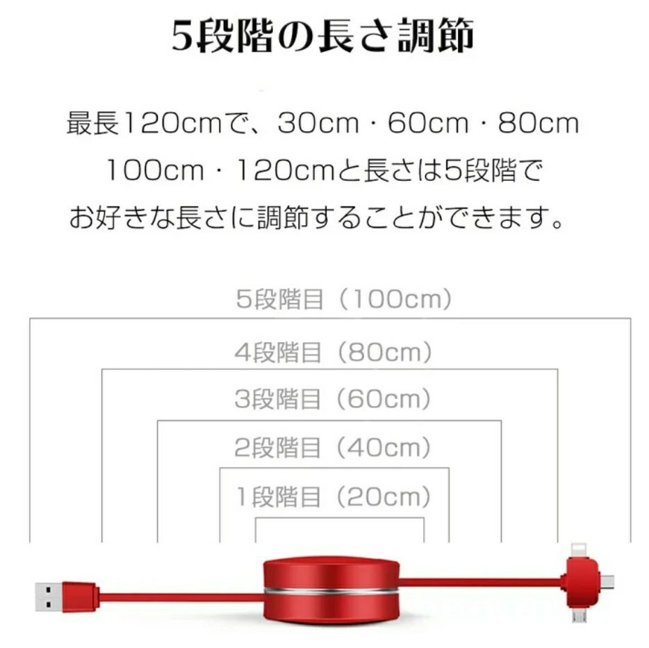 iPhone 充電ケーブル Type-C Micro USB 3in1 急速充電