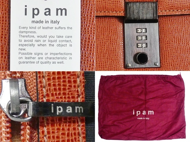 即決★イタリア製 IPAM★オールレザービジネスバッグ イパン メンズ 茶 本革 かばん 本皮 通勤 ブリーフケース 出張カバン 鞄 鍵付き 袋付_画像9