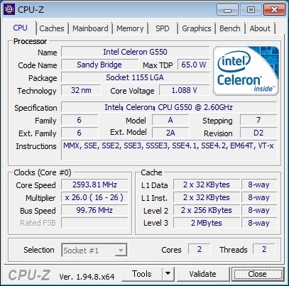 INTEL Celeron G550 (2.60 GHz) LGA1155 ★中古正常品★ (2)_画像1
