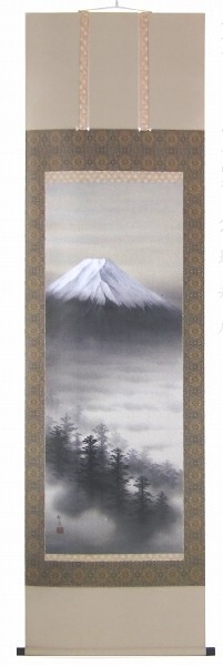 正規通販 ★倉地邦彦『富士山水』日本画 掛軸 掛け軸 【R631】 山水、風月