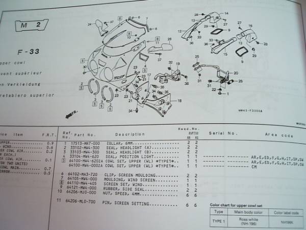  Хонда  Honda RVF750R RC45 125p  список запасных частей   Запчасти  каталог 