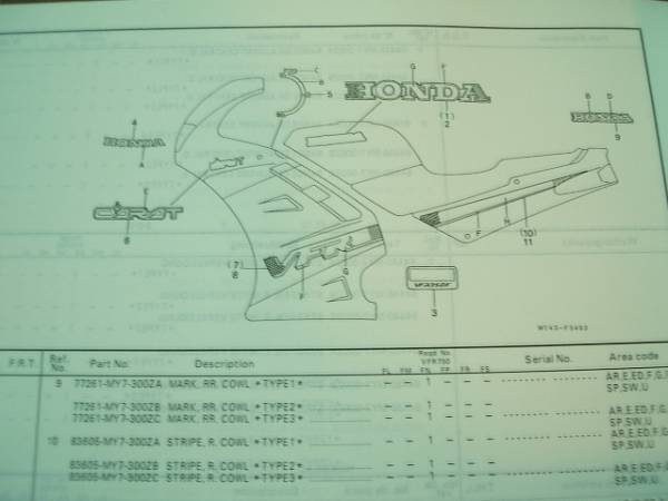  Honda Honda VFR750F RC36 export car parts list parts catalog 