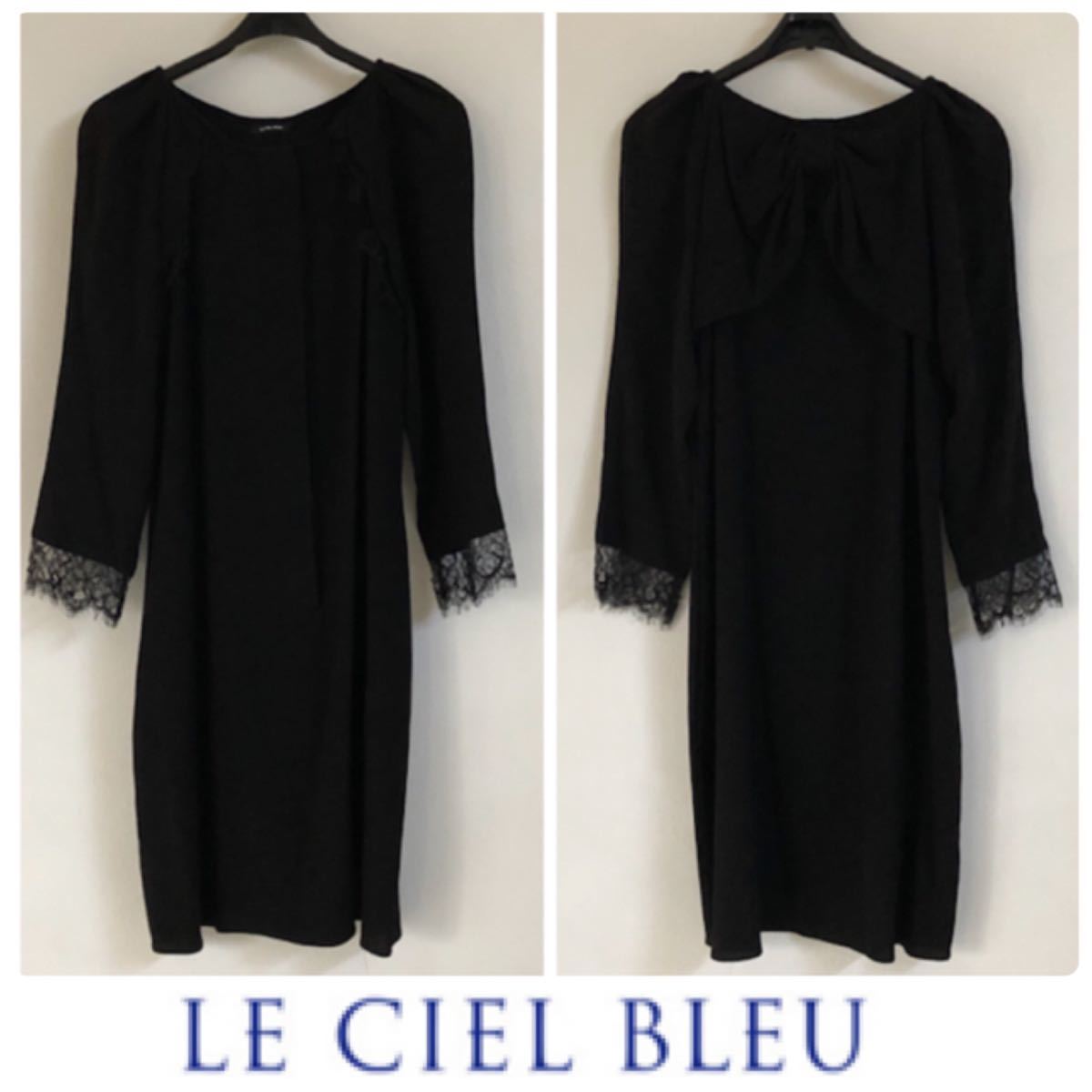  Le Ciel Bleu made in Japan back ribbon race One-piece 38 black black knees on miniskirt Mini One-piece 