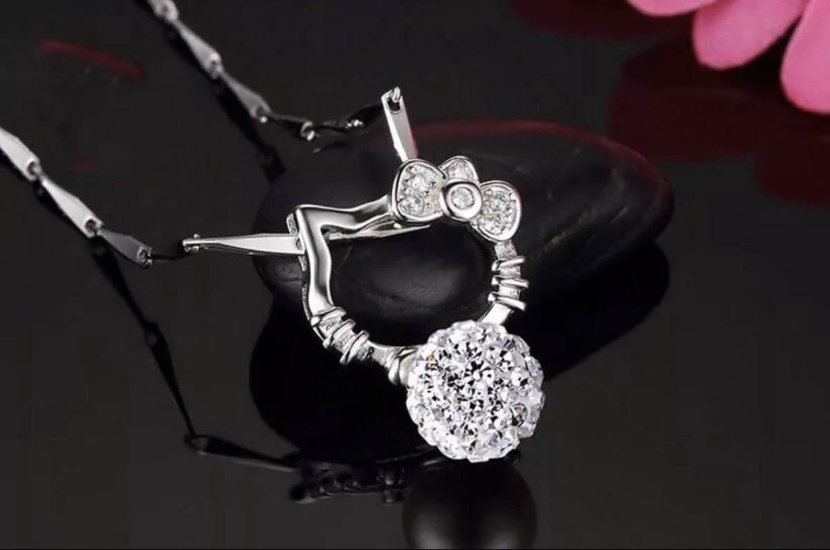  колье подвеска Hello Kitty Hello Kitty серебряный 925 платина отделка зеркало мяч Cubic Zirconia бриллиант CZ