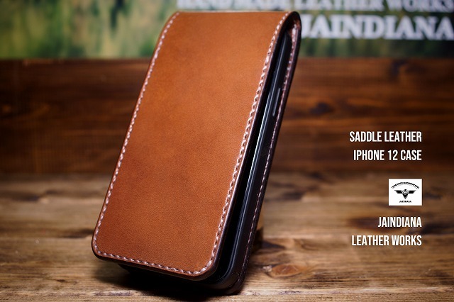  hand made / saddle leather iPhone 12 case simple Brown 