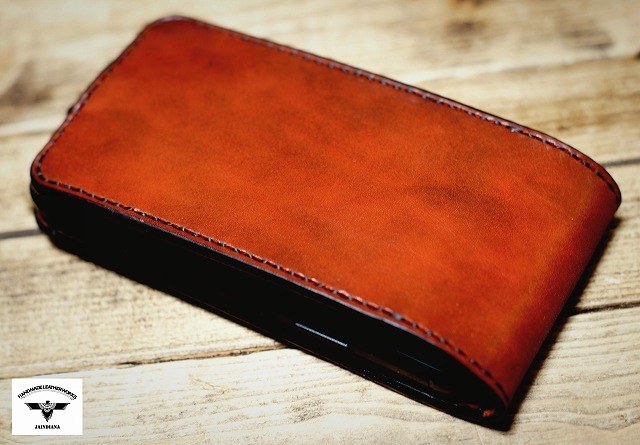  hand made / saddle leather iPhone 12 case bin vintage dyeing bar gun ti-B
