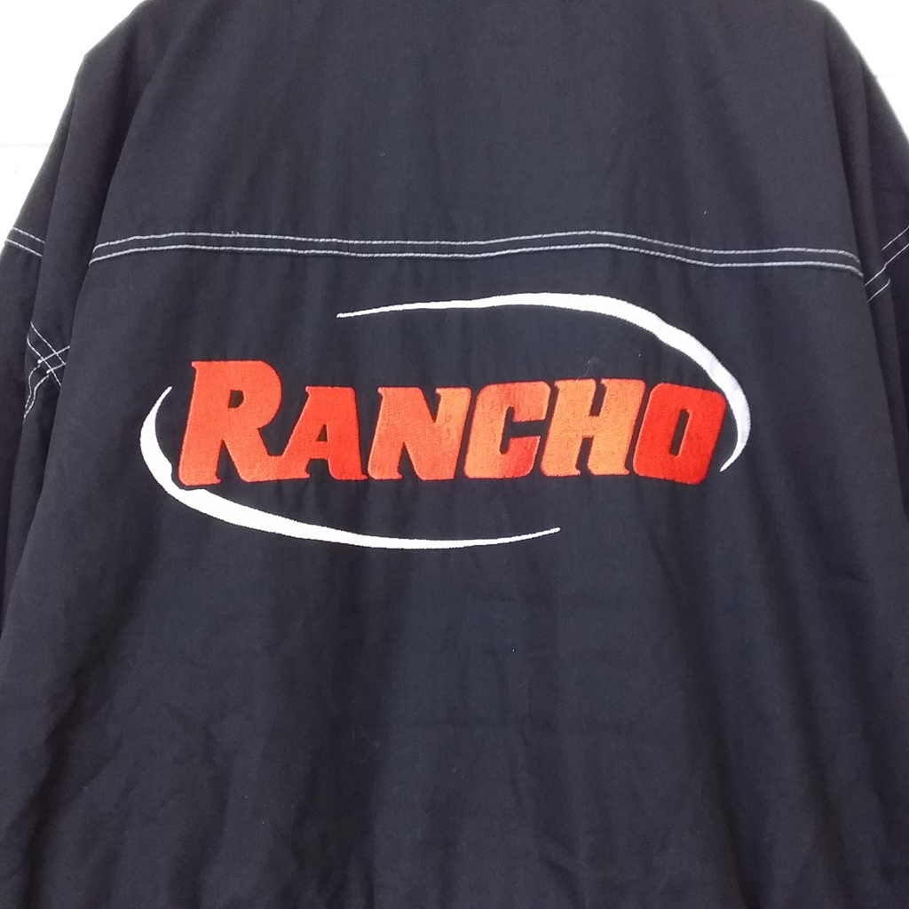 【人気】RANCHO バッグビッグ刺繍ロゴ レーシングジャケット ブラック サイズL/6612_画像3