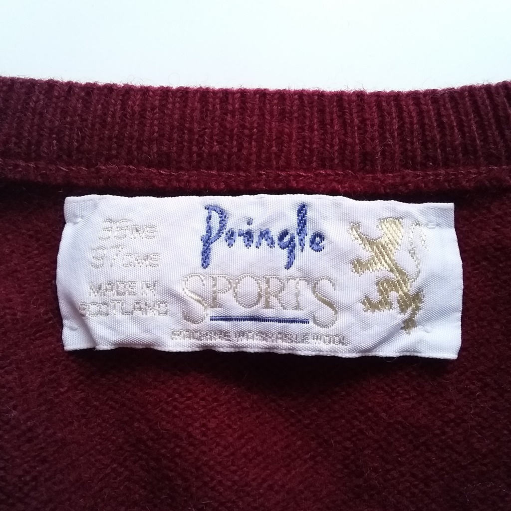 [ популярный ]Pringle SPORTS/ Pringle спорт Scotland производства вышивка Logo вязаный V шея бордо размер 38INS 97CMS/8057