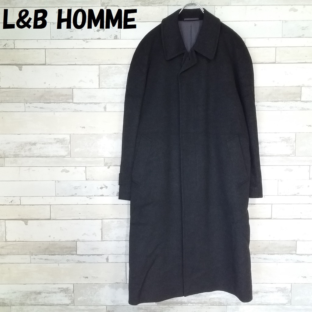 【人気】L&B HOMME/エルアンドビー オム カシミヤ100％ 比翼 ステンカラーコート チャコールグレー サイズLL/8247