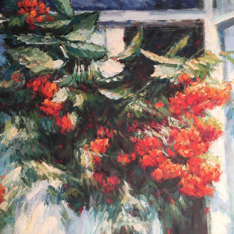 大人女性の 手書き油絵 インテリア 窓辺の花瓶の花(大)絵画 - 自然 オンラインストア買 絵画・原画「窓辺の花瓶」・F8・油彩 絵画/タペストリ