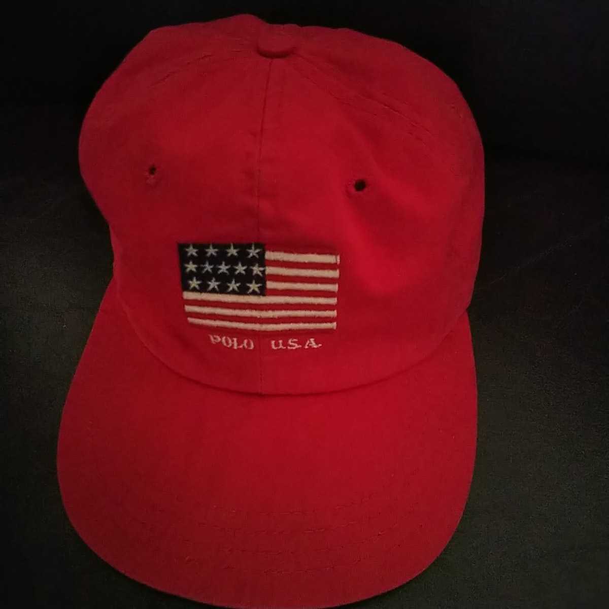 希少 USA製 90s POLO Ralph Lauren FLAG CAP レッド/赤 フラッグ 国旗 ポロラルフローレン ビンテージ アメリカ製  キャップ 帽子 レア RRL