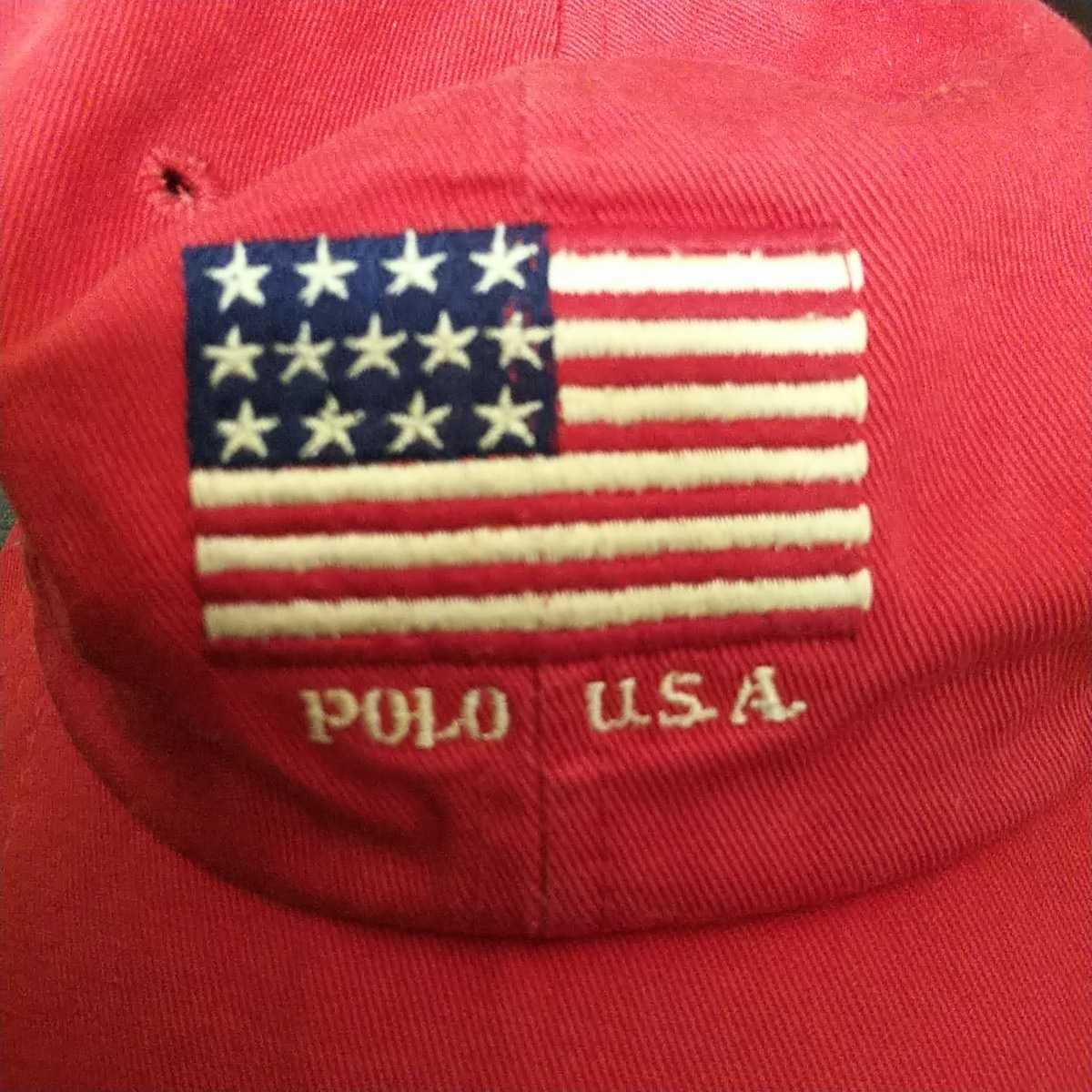 希少 USA製 90s POLO Ralph Lauren FLAG CAP レッド/赤 フラッグ 国旗 ポロラルフローレン ビンテージ アメリカ製  キャップ 帽子 レア RRL