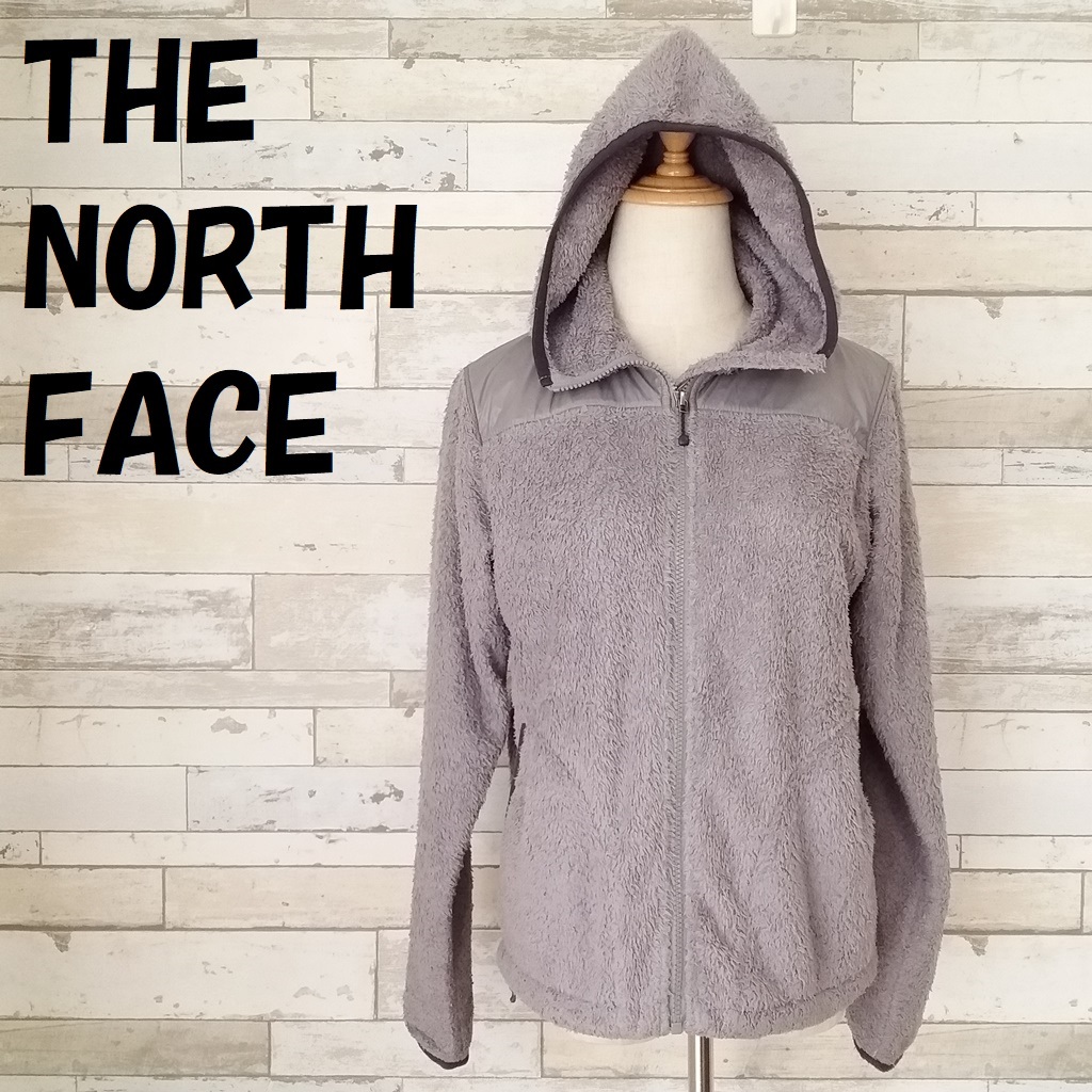 【人気】THE NORTH FACE/ザ ノース フェイス ナイロン切替 ボア オソ フーディー フリースパーカー ライトグレー サイズL レディース/8609_画像1