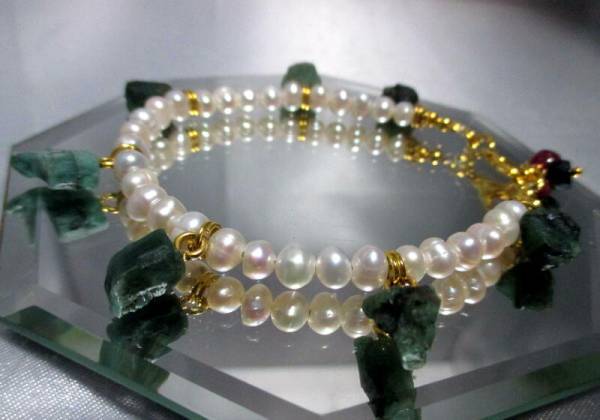 RomanticRoughNaturalEmeraldPearlbracelet *_画像2